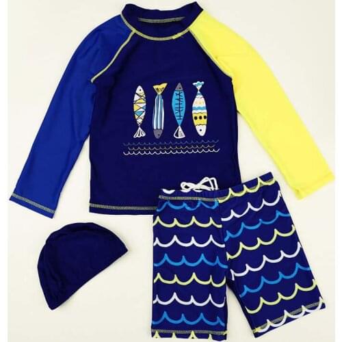 2-10Y Kids Swimwear Children Boys Beach Rash Guards 3Pcs Baby Boy Cartoon Long Sleeve Sunscreen Quick-drying Swimsuit Bathsuit