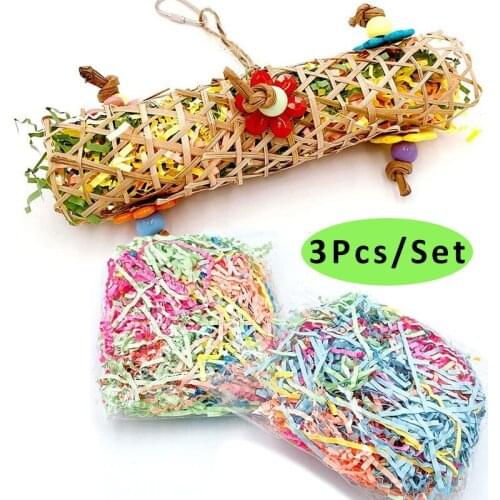 Pet Bird Parrot Toys with 2 Bags Colorful Shred Paper Foot Beak Stuffing Foraging Toy Refill