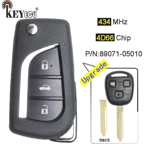 KEYECU 433MHz ID4D66 Chip P/N: 89071-05010 Upgraded Flip 2 Button Fold Remote Key Fob for Toyota Yaris Avensis Corolla ETC