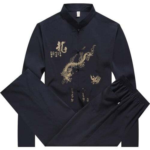 Chinese Men Cotton Kung Fu Suit Embroidery Wu Shu Uniform Tai Chi Clothing Short Sleeve Shirt+Pant