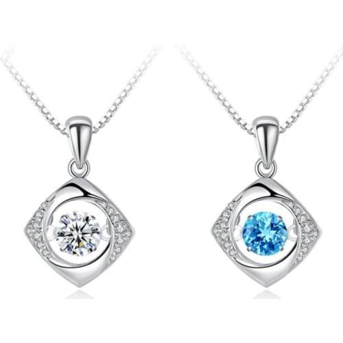 KOFSAC Fashion 925 Sterling Silver Necklaces For Women Anniversary Geometric Shiny Zircon Dancing Pendant Necklace Girl Jewelry