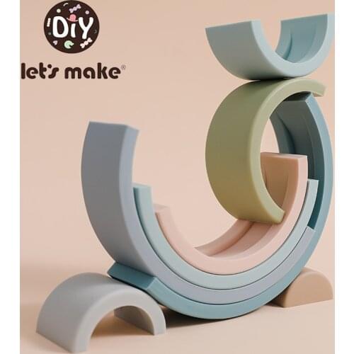Let‘s make 8pcs Silicone Toy Rainbow Building Blocks Early Learning Rainbow Stacker Montessori Educational Toy For Children Kids