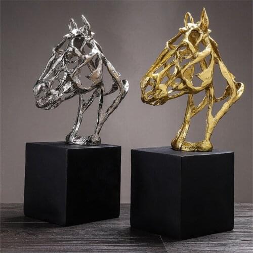CREATIVE HOME GOLDEN/SILVER HORSE HEAD DECOR ABSTRACT METAL HORSE DECOR FIGURINE DECORATIVE METAL STATUE BEST XMAS GIFT ANIMAL