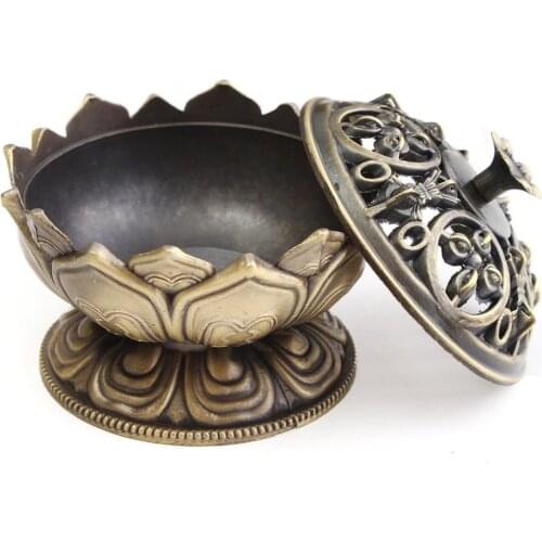 Chinese Buddha Alloy Incense Burner Lotus Flower Incense Holder Handmade Censer for Buddhist Home Office Decoration