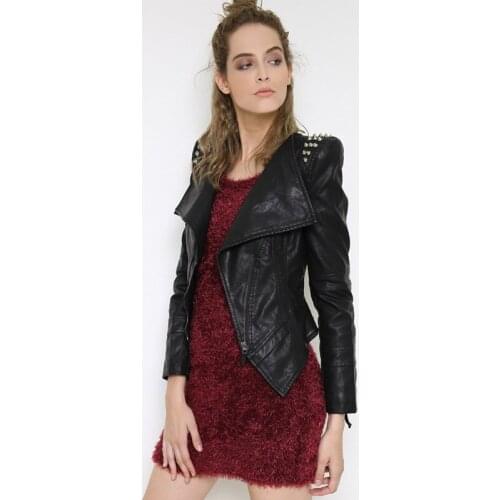 Faux Leather Cropped Jacket Women Punk Harajuku Black Coat Woman Long Sleeve Overcoat Womens rivet shrug Slim PU jacket Y810