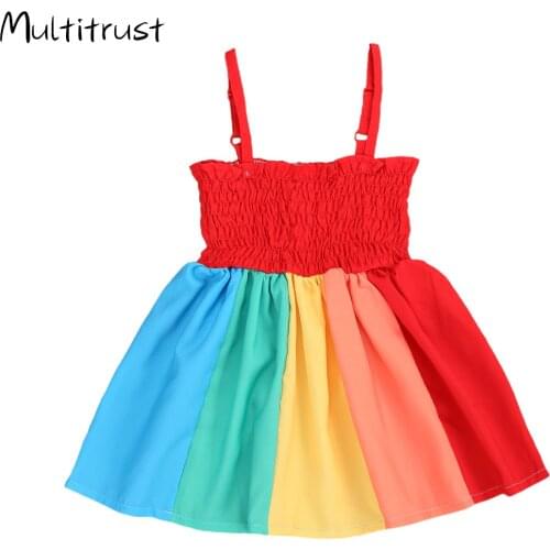 Cute Girl Dress 2020 Toddler Baby Girl Summer Cotton Sling Rainbow Dress Tulle Party Dress Size 2-6M