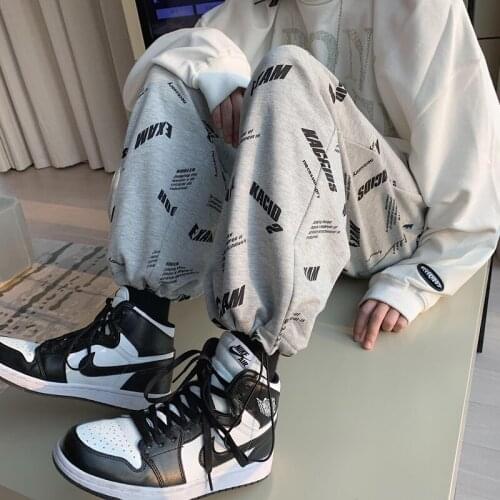 Elastic Waist Fashion Harajuku Korean Pattern Streetwear Letter Print Loose Pantaloons Women Men Casual Jogger Pants Sweatpants