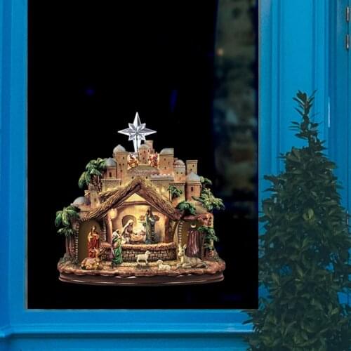 Jesus Story Christmas Day Wall Stickers Christmas Tree Rotating Sculpture Train Decorations Paste Window Paste Stickers Ornament