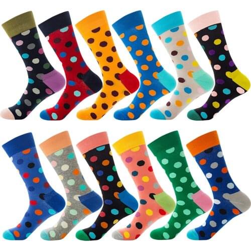 12 Colors Colorful Cotton Socks Men Christmas Dot Casual Fashion Winter Crew Socks Middle Tube Funny Men Socks Size 38-46