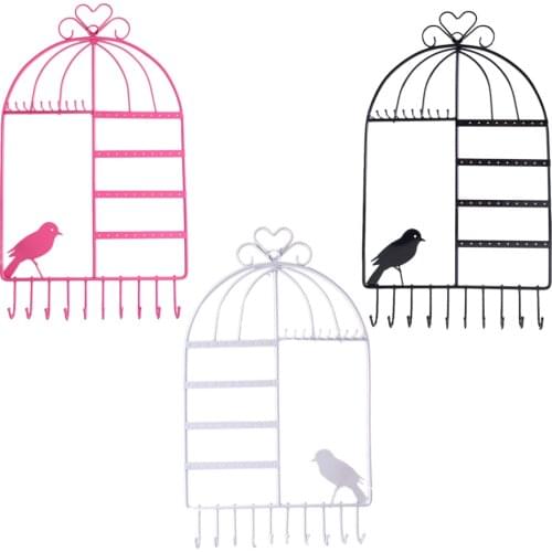 Novelty Metal Wall Mount Birdcage Jewelry Organizer Earrings Necklace Holder Hanger