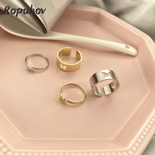 ROPUHOV 2021 Jewery Trendy Korean Cross-border Punk Couple Ring Pairs Butterfly Fashion Rings