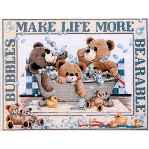 Bubble bath bear patterns counted 11CT 14CT DIY Cross Stitch Sets wholesale Cross-stitch Kits Embroidery Needlework