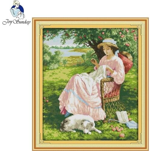 Joy Sunday The Woman Under An Apple Tree Counted 11CT and 14CT Canvas DMC Chinese Cross Stitch Sets Embroidery Needlework