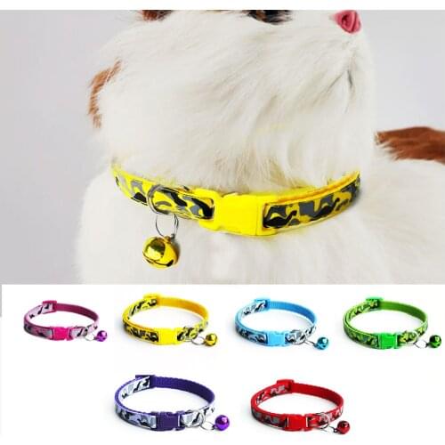 Camo Adjustable Small Dog Collar With Bell For Kitten Cat Reflective Breakaway Puppy Dog Safety Collar Printed Collar Wholesale