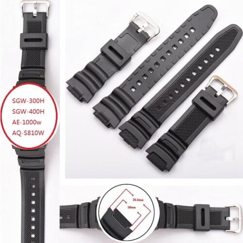 Mr Neng Black Silicone Watch Band Strap Replacement Strap for SGW-300H SGW-400H AE-1000w AQ-S810W waterproof Sport Driving