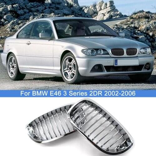 2pcs Silver Car Front Hood Kidney Grilles Grill Replacement For BMW E46 Coupe 3 Series 2 Door 2002-2006 51137064318/51137064317