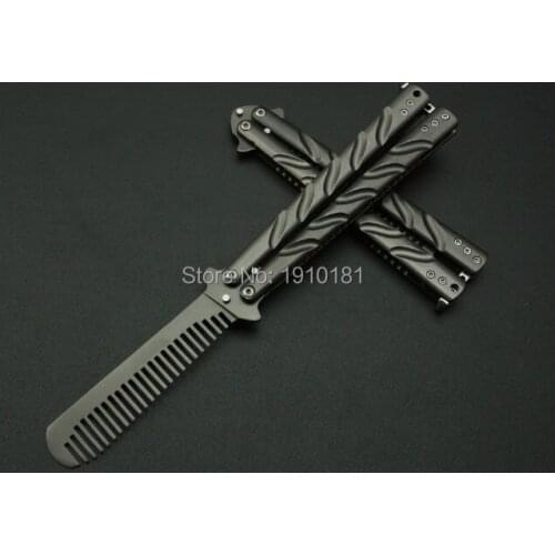 Grey titanium Stainless Steel Practice knife ButterflyTraining Trainer Folding Knife Dull Tool outdoor camping knife comb