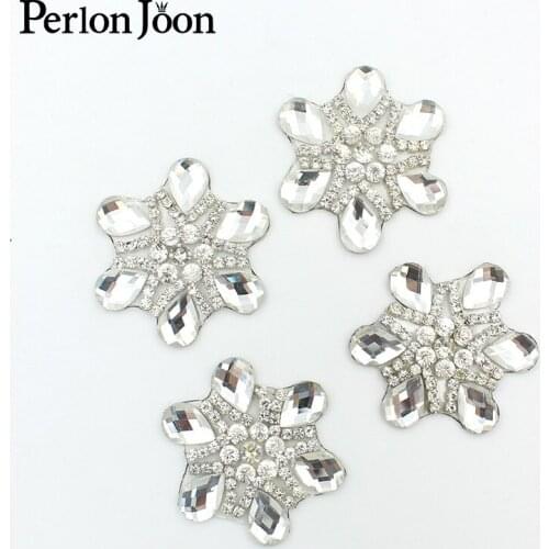 4Pcs glass flower rhinestone hot fix patch crystal applique decoration for wedding dress shoes DIY clothing accessories TJ 014
