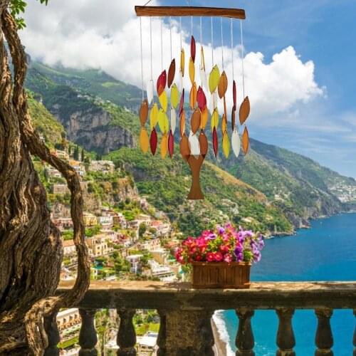 Outdoor Wooden Resin Color Maple Leaf Windchime Wall Hanging Wind Chime Indoor Outdoor Patio Balcony Garden Decor Pendant