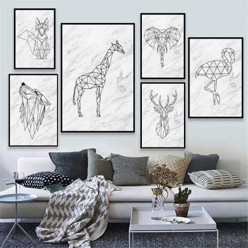 Geometry Diamond Fox Deer Bear Wolf Wall Art Canvas Painting Nordic Marble Posters And Prints Nordic Wall Pictures Home Decor