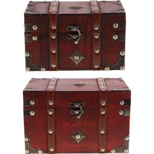 Vintage Wooden Treasure Chest Jewelry Accessory Storage Box Case