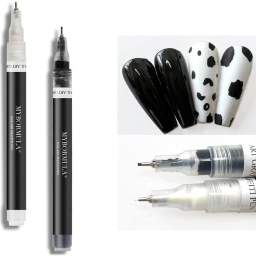 1pcs Waterproof Nail Art Graffiti Pen Black Painting Drawing Thin Line UV Gel Polish Design Dot Painting Detailing Pen Brushe