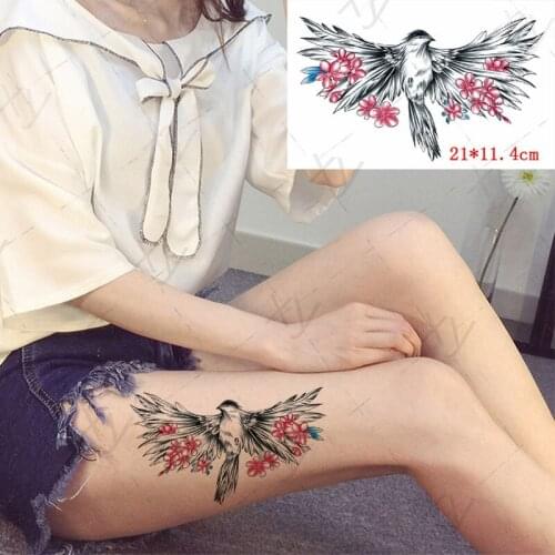 Waterproof Temporary Tattoo Sticker Swallow Red Flowers Design Fake Tattoos Flash Tatoos Arm Belly Body Art for Women Men