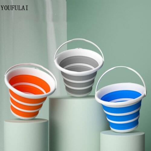 Yj 10L Bucket Silicone Folding Bucket for Fishing Promotion Folding Bucket Car Wash Outdoor Fishing Round Camp Room