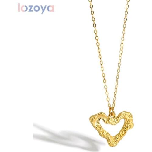 LOZOYA 925 Sterling Silver Gold Fashion Fine Jewelry Heart Chain Pendant Necklace Women Fashion Crystal Rock Punk Gift