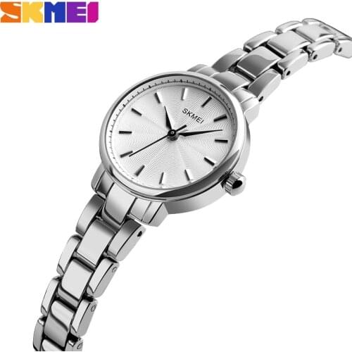 Womens Watch Fashion Brand SKMEI Quartz Wrist Watches Stainless Steel Ladies Dress Bracelet 30M Waterproof Womens Clock