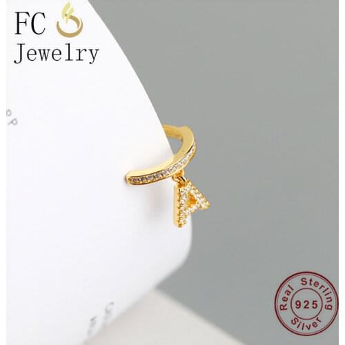 FC Jewelry 925 Sterling Silver Unusual Small Gold Intial Letter Ear Cuff Mix Zirconia Hoop Earring For Women Accessories 2020