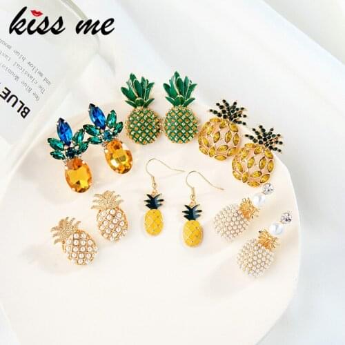 Kissme Hawaiian Style Pineapple Earrings For Women Gift Delicate Multicolor Crystal Enamel Fruit Summer Earrings Fashion Jewelry