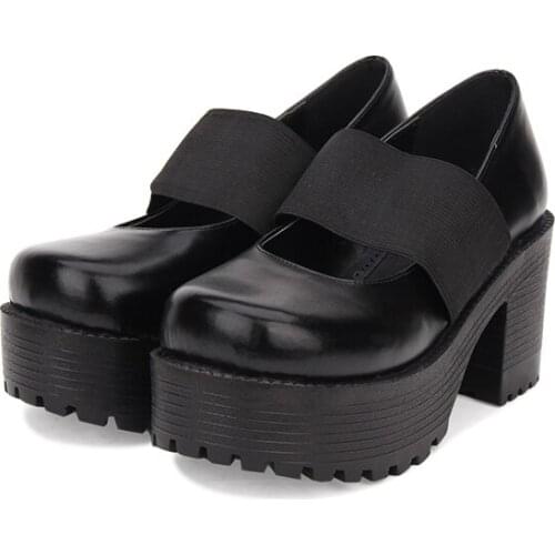 Angelic imprint Punk Lolita style Chunky Heel Round Toe Women Pumps size 35-39