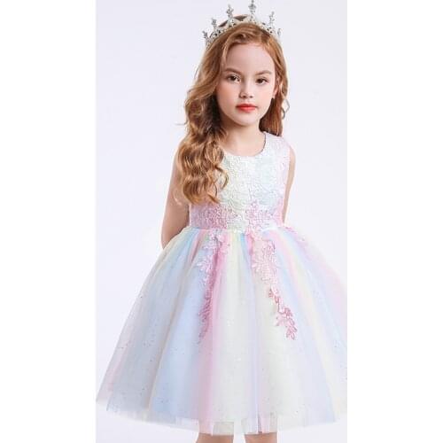 Female Child Elementary Student Pure Formal Dress Princess Dress Performance Costume Mesh Pettiskirt Wedding Flower Girl Gift