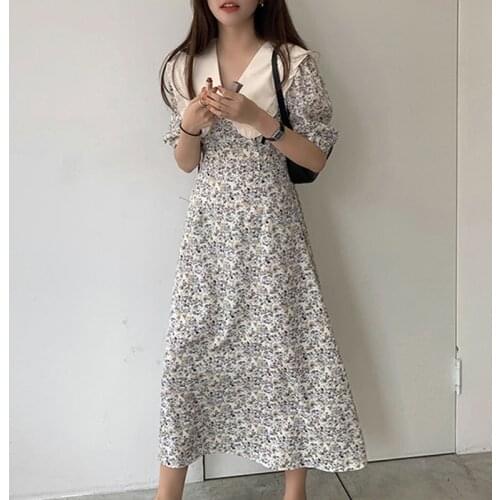 2021 Korean Summer Dress Romantic Women Sweet French Doll Collar Floral Girl Dress for Women Elegant Print Dresses Vestido 15168