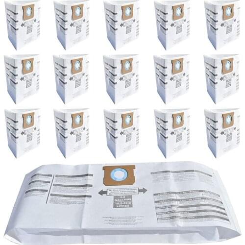 16 Pack Vacuum Filter Bag for Shop-Vac 5-8 Gallon Type E, Dry Wet Disposable Vacuum Bags,Part No. 9066100 90661 906-61