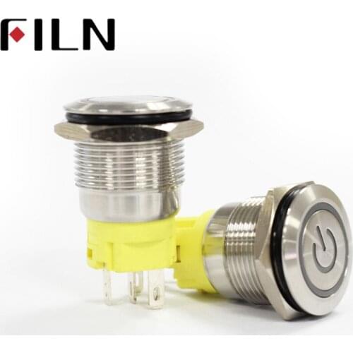 19mm Stainless Steel anti vandal Momentary 3v 5v 6v 12v 24v Ring LED push button switch with power logo