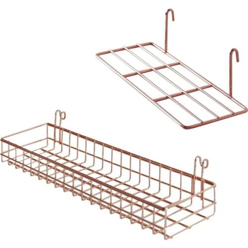 2Pcs/set Grid Panel Wall Shelf Basket with Hook Bookshelf Display Storage Rack Organizer Hanging Tray