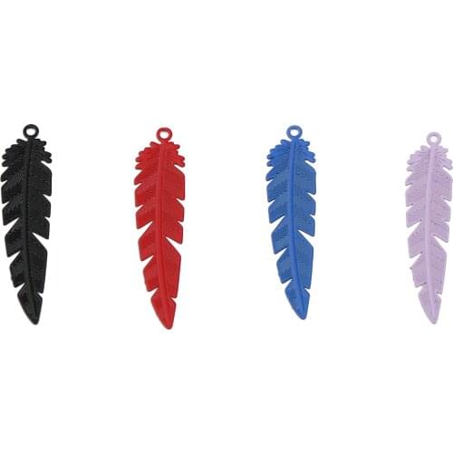 30 PCs Feather Copper Filigree Stamping Charms Candy Color For DIY Earring Necklace Jewelry Making 35mm x 8mm