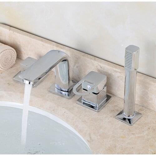 4Pcs Bathroom Bathtub Faucet Basin Faucet Deck Wall Mounted Handheld Tub Mixer Tap Cold Hot Mixer Water Tap with Hand Shower