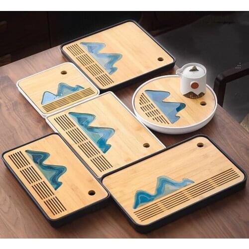 Landscape Pattern Bamboo Tea Tray Chinese Tea Panel Tea Set Plate TEA Board 1Pc Pu'er Tea Sheet Water Storage Tray