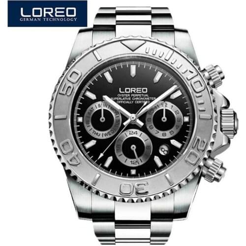 LOREO 200M Diving Men Watch 316L Stainless steel Strap Seagull Movement Mechanical Watches Multifunctional Luminous Calendar