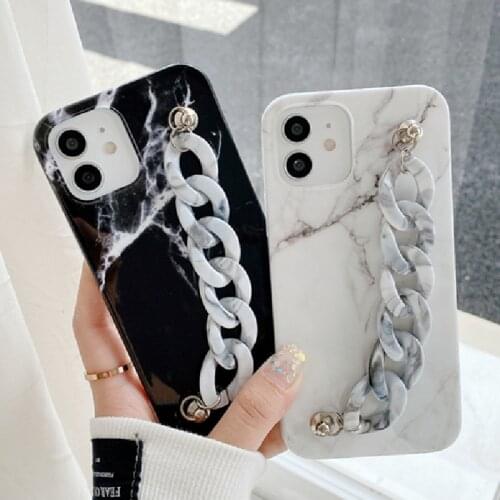 Retro Marble Texture Bracelet Phone Case For iPhone 12 11 Pro Max XR XS 7 8 Plus SE2 Black White Wrist Chain Soft Silicone Cover