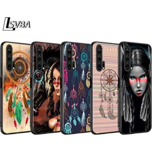 Black Cover For Huawei Honor V30 9X 8X 10i 10 9 Lite Shell Indian Feathers Girl for Honor 8 8S 8 7C 7A Pro Phone Case