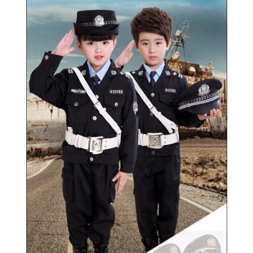 Kids Police uniform Children performance clothing Include jacket pant belt hat Traffic police