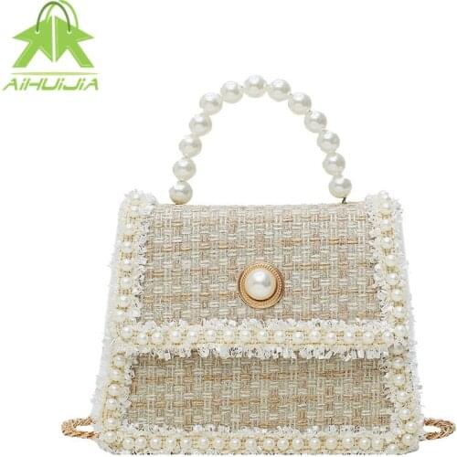 Elegant Female Pearl Tote Bag 2020 Fashion New High Quality Woolen Womens Designer Handbag Chain Shoulder Messenger Bag Purses