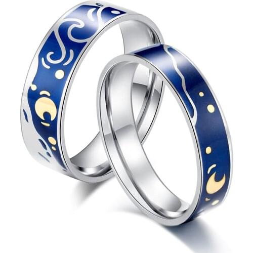 JHSL Stainless Steel Lovers Couples Men Women Blue Wedding Small Rings Valentines Day Gift size 5 6 7 8 9 10 11