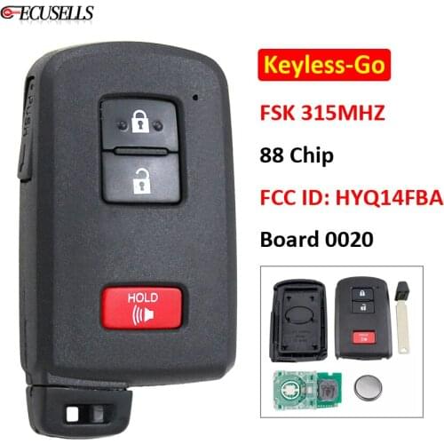 Keyless-Go 2+1/3 Button Smart Remote Key FSK 315MHz 88 Chip TOY12 For Toyota Prius C Prius V RAV4 Board 0020 FCC ID: HYQ14FBA