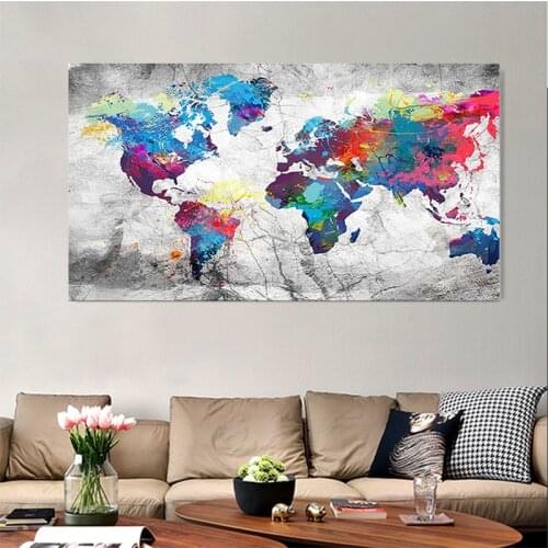 Colorful Vintage World Map Canvas Painting Posters and Prints Abstract Wall Art Pictures for Living Room Home Decor Cuadros