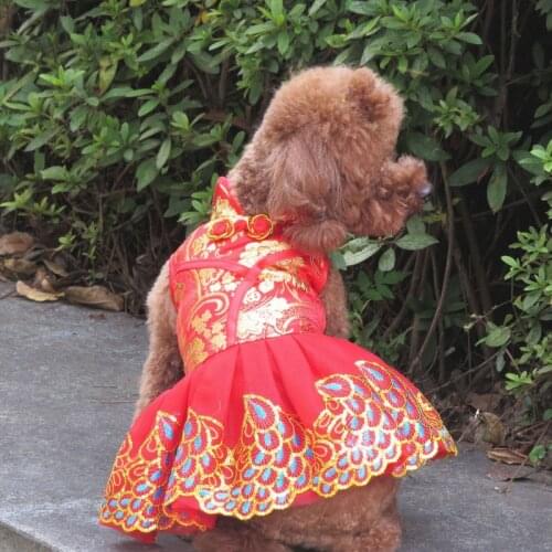 Summer Dog Dress New Year Pet Outfit Cat Clothing for Dog Tang Suit Cheongsam Poodle Bichon Yorkshire Pomeranian Pet Dog Clothes